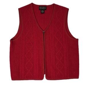 Requirements Womens Red 100% Wool Fisherman's Cable Knit Zip Up Vest Sz L